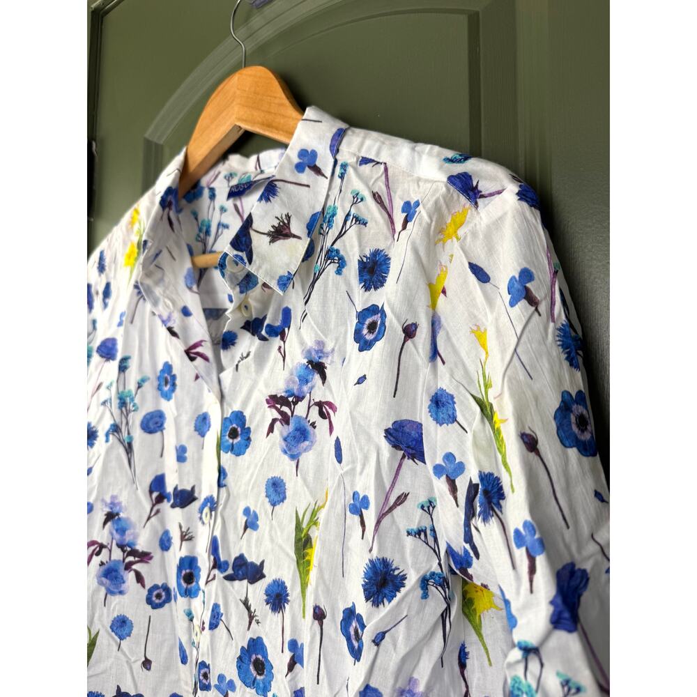 NWT Ro's Garden Copenhagen Button Up Floral Spring Shirt Blue Avignon Yellow XS - Picture 2 of 5